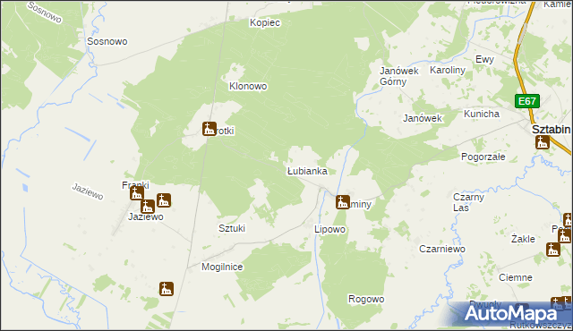 mapa Łubianka gmina Sztabin, Łubianka gmina Sztabin na mapie Targeo