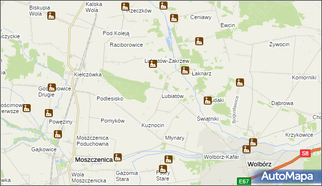 mapa Lubiatów gmina Wolbórz, Lubiatów gmina Wolbórz na mapie Targeo