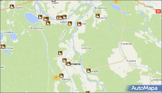 mapa Lubnica gmina Bobrowice, Lubnica gmina Bobrowice na mapie Targeo