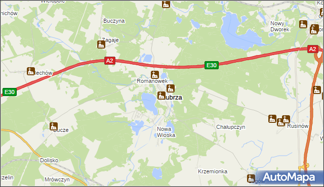 mapa Lubrza powiat świebodziński, Lubrza powiat świebodziński na mapie Targeo