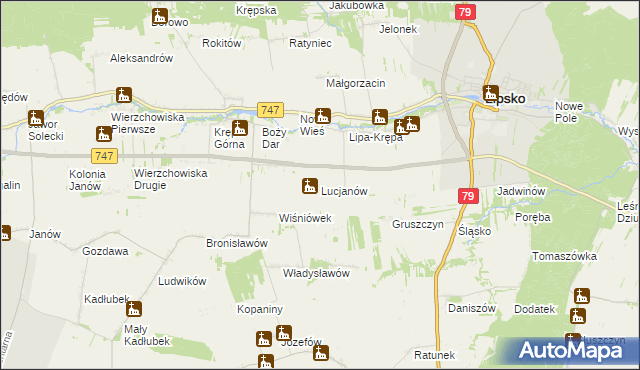 mapa Lucjanów gmina Lipsko, Lucjanów gmina Lipsko na mapie Targeo