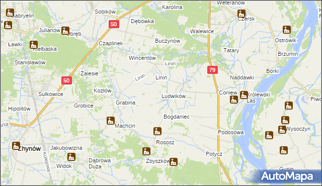 mapa Ludwików gmina Chynów, Ludwików gmina Chynów na mapie Targeo