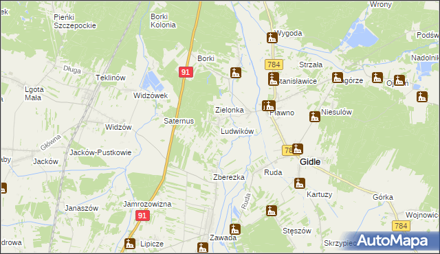 mapa Ludwików gmina Gidle, Ludwików gmina Gidle na mapie Targeo
