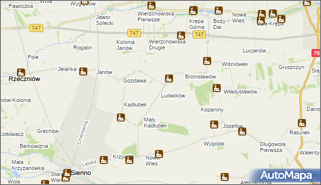 mapa Ludwików gmina Sienno, Ludwików gmina Sienno na mapie Targeo