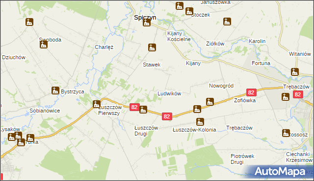 mapa Ludwików gmina Spiczyn, Ludwików gmina Spiczyn na mapie Targeo