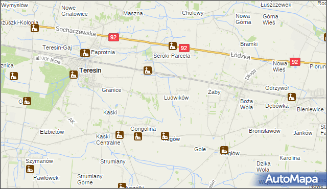 mapa Ludwików gmina Teresin, Ludwików gmina Teresin na mapie Targeo