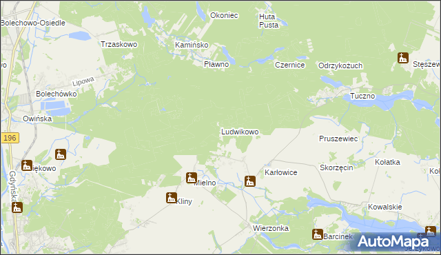 mapa Ludwikowo gmina Czerwonak, Ludwikowo gmina Czerwonak na mapie Targeo