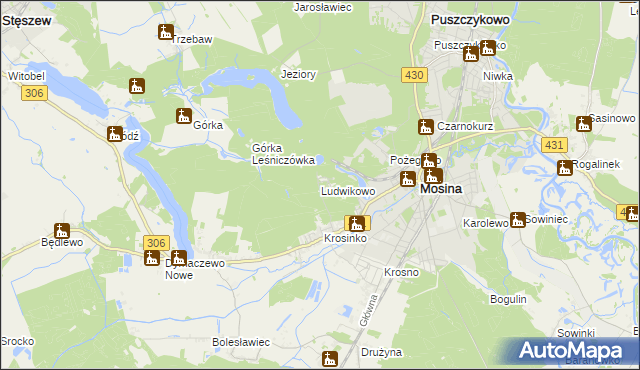 mapa Ludwikowo gmina Mosina, Ludwikowo gmina Mosina na mapie Targeo