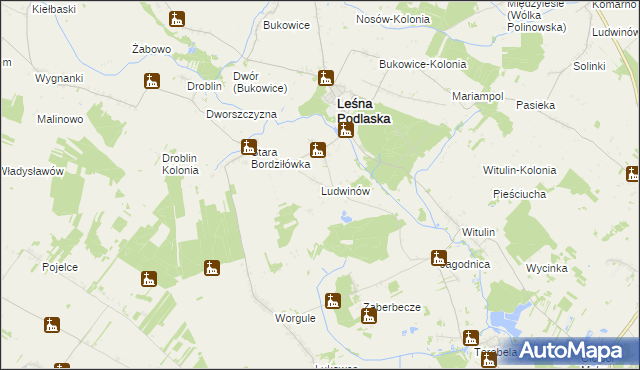 mapa Ludwinów gmina Leśna Podlaska, Ludwinów gmina Leśna Podlaska na mapie Targeo