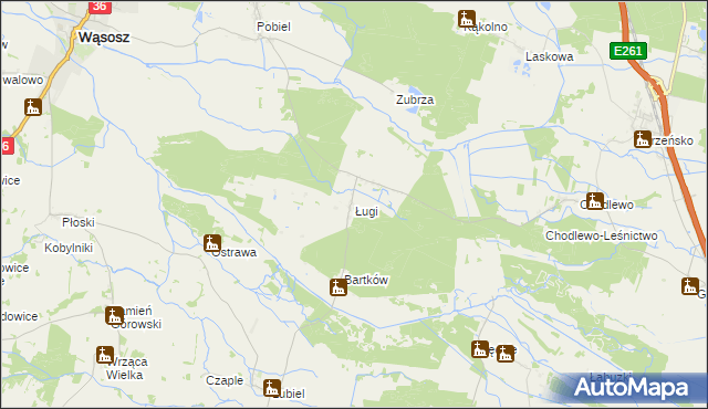 mapa Ługi gmina Wąsosz, Ługi gmina Wąsosz na mapie Targeo