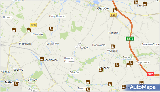 mapa Ługów gmina Jastków, Ługów gmina Jastków na mapie Targeo