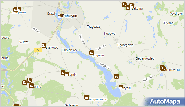 mapa Ługowo gmina Pełczyce, Ługowo gmina Pełczyce na mapie Targeo