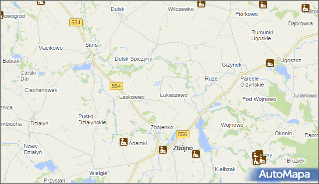 mapa Łukaszewo gmina Zbójno, Łukaszewo gmina Zbójno na mapie Targeo