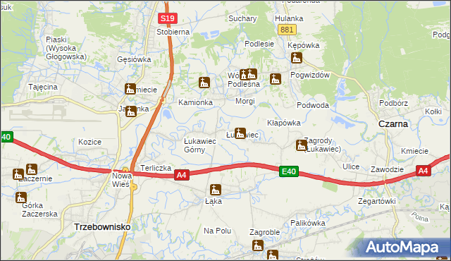 mapa Łukawiec gmina Trzebownisko, Łukawiec gmina Trzebownisko na mapie Targeo