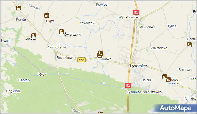 mapa Lulkowo gmina Łysomice, Lulkowo gmina Łysomice na mapie Targeo