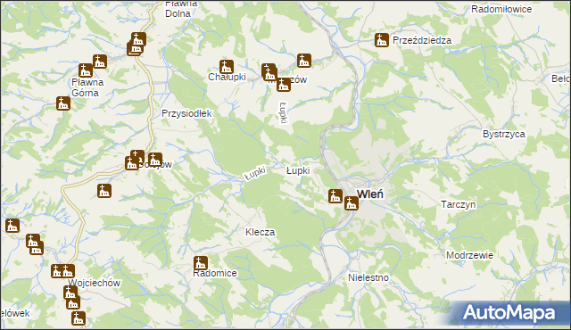 mapa Łupki gmina Wleń, Łupki gmina Wleń na mapie Targeo