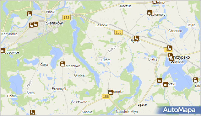 mapa Lutom gmina Sieraków, Lutom gmina Sieraków na mapie Targeo