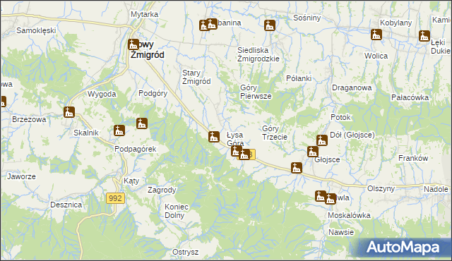 mapa Łysa Góra gmina Nowy Żmigród, Łysa Góra gmina Nowy Żmigród na mapie Targeo