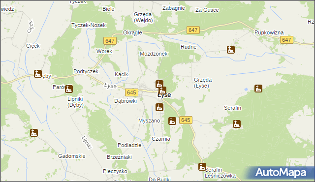 mapa Łyse powiat ostrołęcki, Łyse powiat ostrołęcki na mapie Targeo