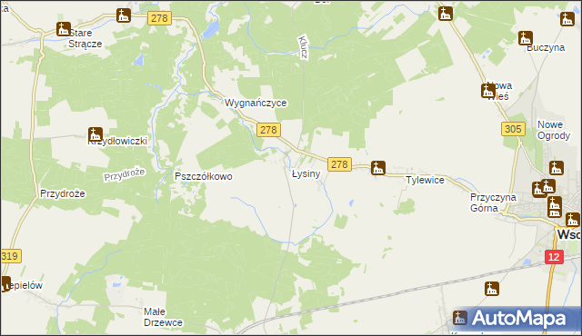 mapa Łysiny gmina Wschowa, Łysiny gmina Wschowa na mapie Targeo