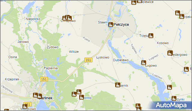 mapa Łyskowo gmina Pełczyce, Łyskowo gmina Pełczyce na mapie Targeo