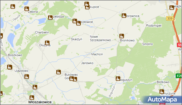 mapa Machcin gmina Śmigiel, Machcin gmina Śmigiel na mapie Targeo