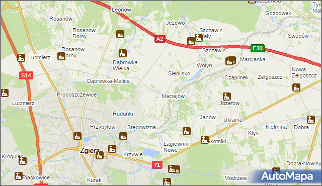 mapa Maciejów gmina Zgierz, Maciejów gmina Zgierz na mapie Targeo