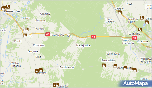 mapa Maciejowice gmina Głowaczów, Maciejowice gmina Głowaczów na mapie Targeo