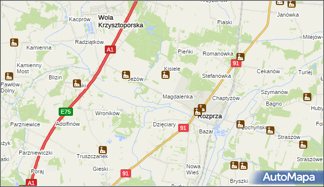 mapa Magdalenka gmina Rozprza, Magdalenka gmina Rozprza na mapie Targeo