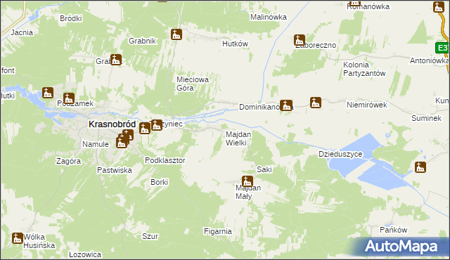 mapa Majdan Wielki gmina Krasnobród, Majdan Wielki gmina Krasnobród na mapie Targeo