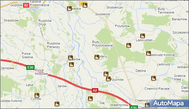 mapa Majdany gmina Dąbie, Majdany gmina Dąbie na mapie Targeo