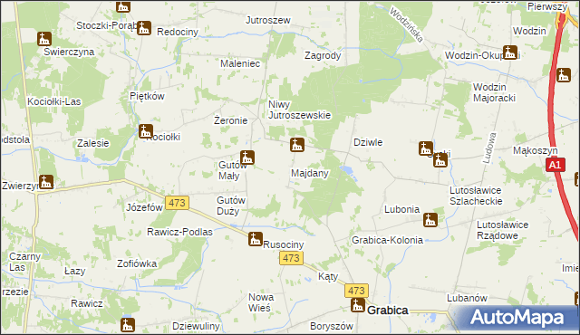 mapa Majdany gmina Grabica, Majdany gmina Grabica na mapie Targeo