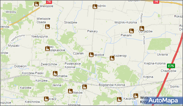 mapa Mąkolice gmina Wola Krzysztoporska, Mąkolice gmina Wola Krzysztoporska na mapie Targeo