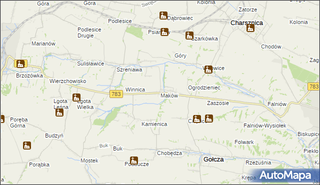 mapa Maków gmina Gołcza, Maków gmina Gołcza na mapie Targeo