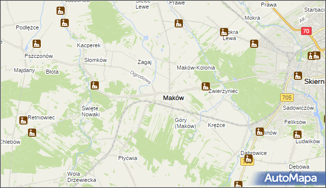 mapa Maków powiat skierniewicki, Maków powiat skierniewicki na mapie Targeo