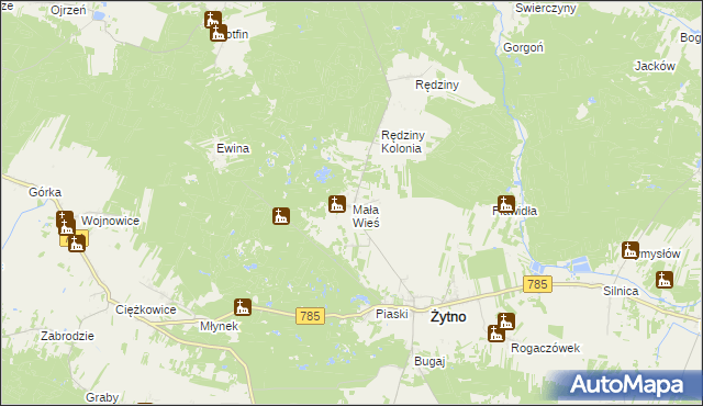 mapa Mała Wieś gmina Żytno, Mała Wieś gmina Żytno na mapie Targeo