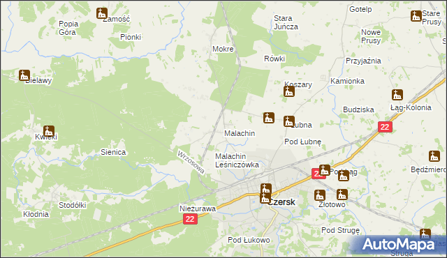 mapa Malachin, Malachin na mapie Targeo