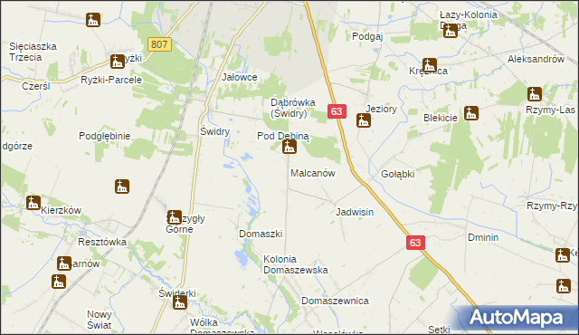 mapa Malcanów gmina Łuków, Malcanów gmina Łuków na mapie Targeo
