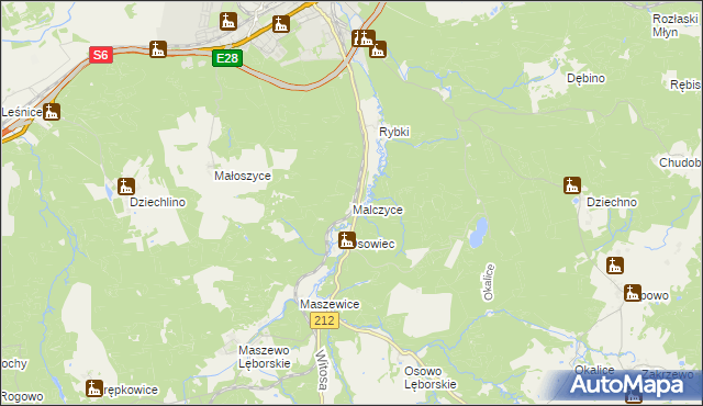 mapa Malczyce gmina Cewice, Malczyce gmina Cewice na mapie Targeo
