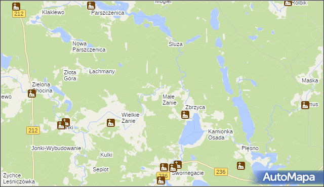 mapa Małe Zanie, Małe Zanie na mapie Targeo