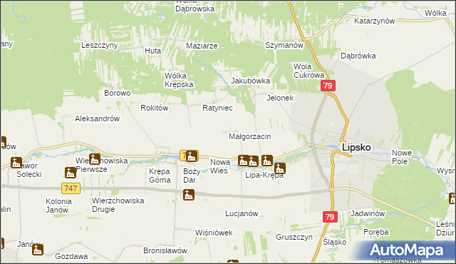 mapa Małgorzacin gmina Lipsko, Małgorzacin gmina Lipsko na mapie Targeo