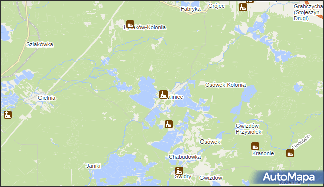 mapa Maliniec gmina Potok Wielki, Maliniec gmina Potok Wielki na mapie Targeo