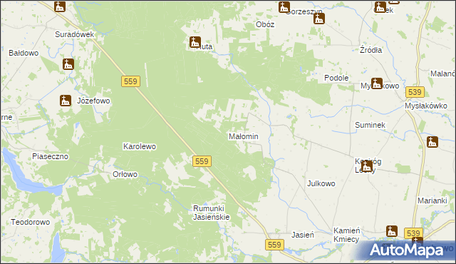 mapa Małomin, Małomin na mapie Targeo