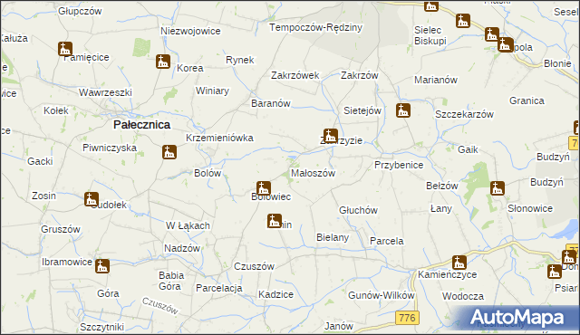 mapa Małoszów gmina Skalbmierz, Małoszów gmina Skalbmierz na mapie Targeo