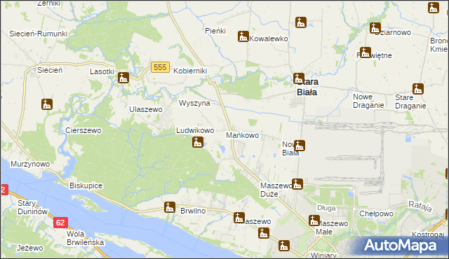mapa Mańkowo gmina Stara Biała, Mańkowo gmina Stara Biała na mapie Targeo