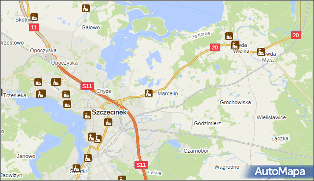 mapa Marcelin gmina Szczecinek, Marcelin gmina Szczecinek na mapie Targeo