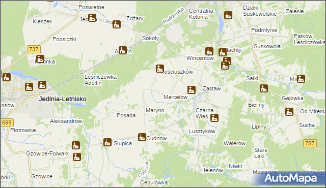 mapa Marcelów gmina Pionki, Marcelów gmina Pionki na mapie Targeo