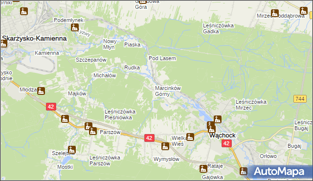 mapa Marcinków gmina Wąchock, Marcinków gmina Wąchock na mapie Targeo