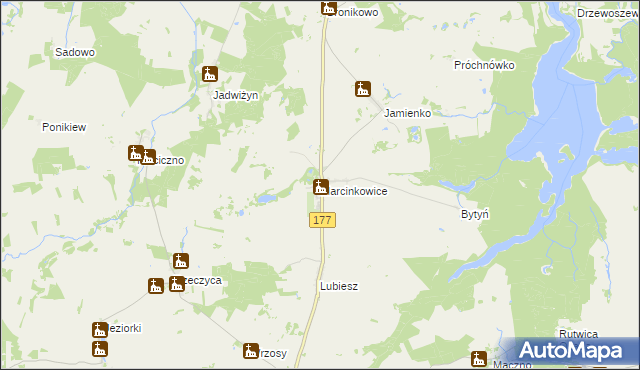 mapa Marcinkowice gmina Tuczno, Marcinkowice gmina Tuczno na mapie Targeo