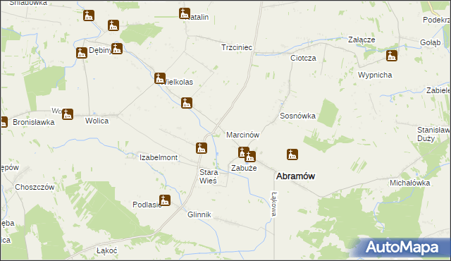 mapa Marcinów gmina Abramów, Marcinów gmina Abramów na mapie Targeo